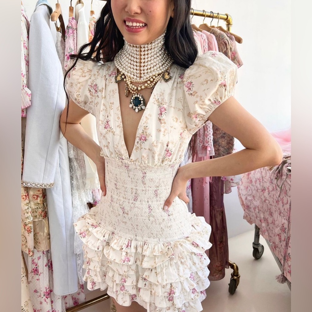 LoveShackFancy Smocked Ruffle Mini Dress - Picture 5 of 11